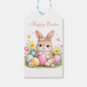 Cute Easter Bunny Rabbit Pink Blush Peony ギフトタグ (正面)
