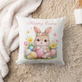Cute Easter Bunny Rabbit Pink Blush Peony クッション