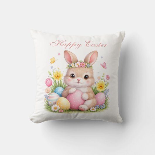 Cute Easter Bunny Rabbit Pink Blush Peony クッション (正面)