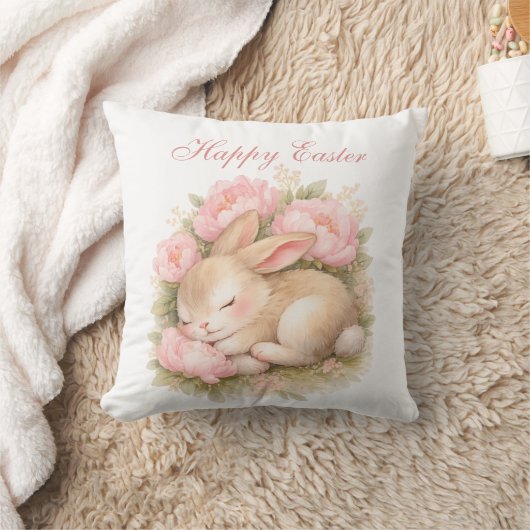 Cute Easter Bunny Rabbit Pink Blush Peony クッション (ブランケット)