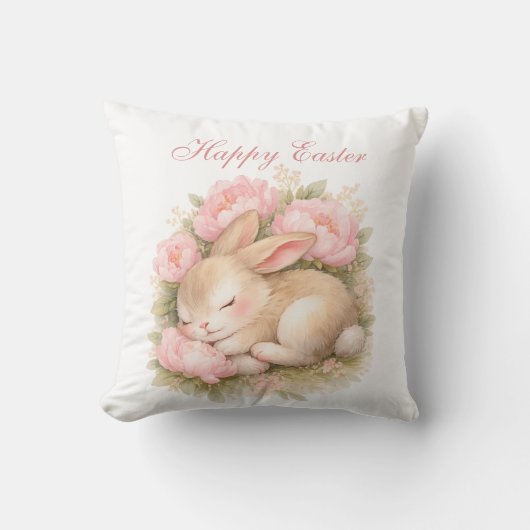 Cute Easter Bunny Rabbit Pink Blush Peony クッション (正面)