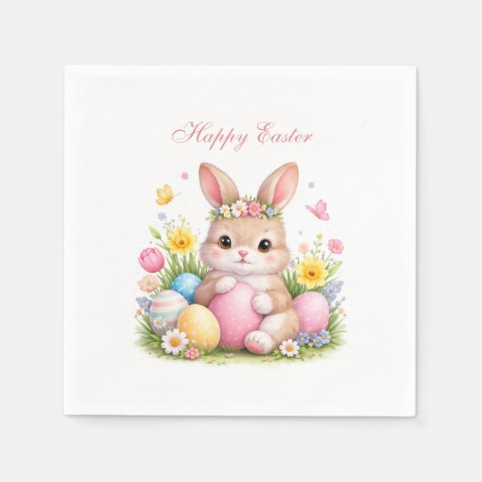 Cute Easter Bunny Rabbit Pink Blush Peony スタンダードカクテルナプキン (正面)