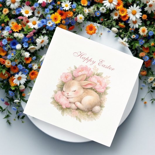 Cute Easter Bunny Rabbit Pink Blush Peony スタンダードカクテルナプキン