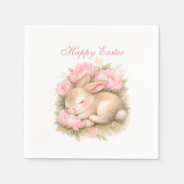 Cute Easter Bunny Rabbit Pink Blush Peony スタンダードカクテルナプキン