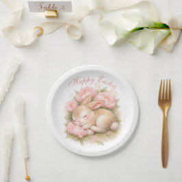 Cute Easter Bunny Rabbit Pink Blush Peony ペーパープレート