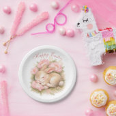 Cute Easter Bunny Rabbit Pink Blush Peony ペーパープレート (パーティー)