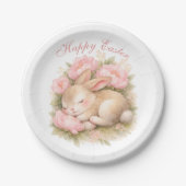 Cute Easter Bunny Rabbit Pink Blush Peony ペーパープレート (正面)