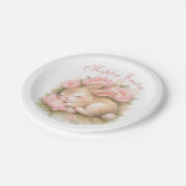 Cute Easter Bunny Rabbit Pink Blush Peony ペーパープレート (アングル)