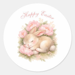 Cute Easter Bunny Rabbit Pink Blush Peony ラウンドシール