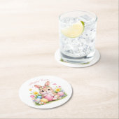 Cute Easter Bunny Rabbit Pink Blush Peony ラウンドペーパーコースター (インサイチュ)