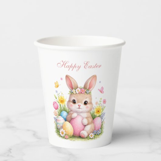 Cute Easter Bunny Rabbit Pink Blush Peony 紙コップ (正面)