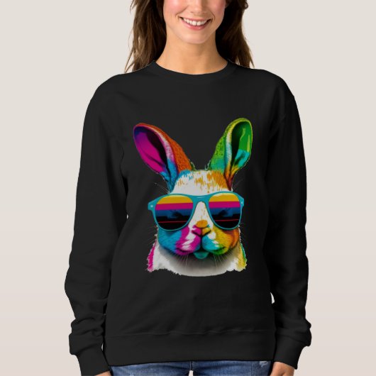 Cute Easter Bunny Rabbit wearing Sunglasses スウェットシャツ (正面)