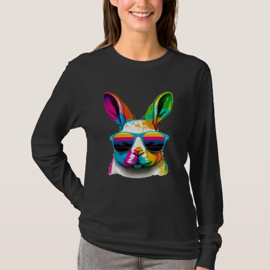 Cute Easter Bunny Rabbit wearing Sunglasses Tシャツ (正面)