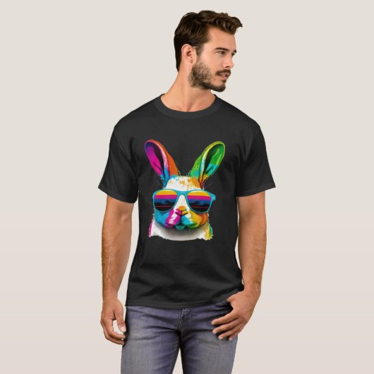 Cute Easter Bunny Rabbit wearing Sunglasses Tシャツ (正面フル)
