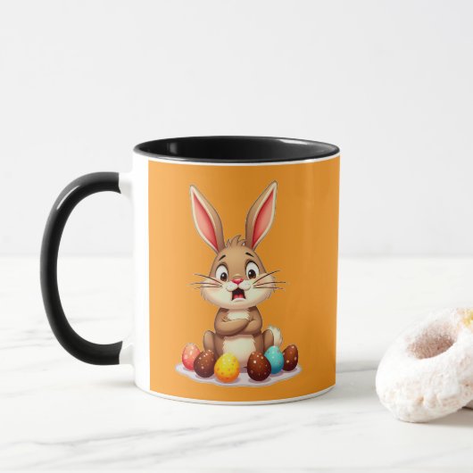 Cute Easter Bunny Sitting with Chocolate caneca マグカップ (ドーナツ)