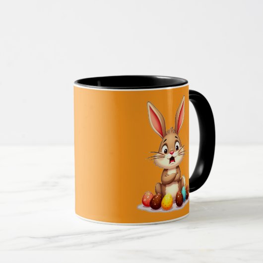 Cute Easter Bunny Sitting with Chocolate caneca マグカップ (正面右)