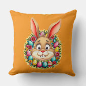 Cute Easter Bunny – Spring Flowers almofada クッション (正面)