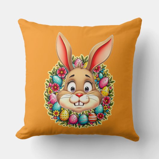 Cute Easter Bunny – Spring Flowers almofada クッション (正面)