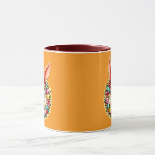 Cute Easter Bunny – Spring Flowers caneca マグカップ (中央)