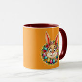 Cute Easter Bunny – Spring Flowers caneca マグカップ (正面右)