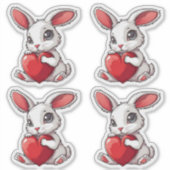 Cute Easter Bunny Sticker Rabbit Hugging Heart シール (正面)