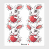 Cute Easter Bunny Sticker Rabbit Hugging Heart シール (シート)