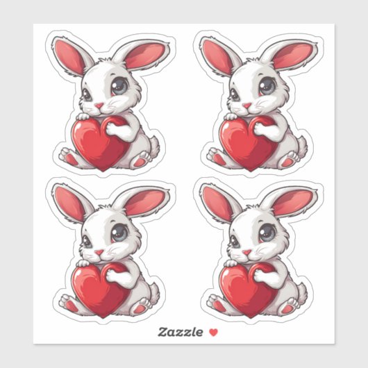 Cute Easter Bunny Sticker Rabbit Hugging Heart シール (シート)