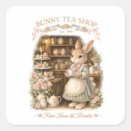 Cute Easter Bunny Tea shop- Cottagecore Rabbit  スクエアシール