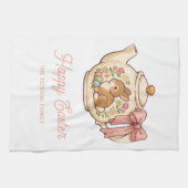 Cute Easter Bunny Teapot Flowers キッチンタオル (横)
