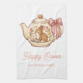 Cute Easter Bunny Teapot Flowers キッチンタオル (縦)