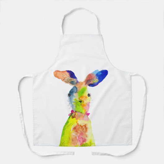Cute Easter bunny watercolor art エプロン (正面)