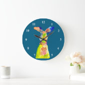 Cute Easter bunny watercolor art ラージ壁時計 (ホーム)