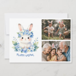 Cute Easter Bunny Watercolor Hydrangea 2 Photo シーズンカード