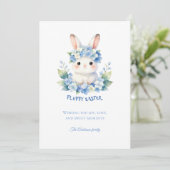 Cute Easter Bunny Watercolor Hydrangea Photo シーズンカード (スタンド正面)
