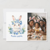 Cute Easter Bunny Watercolor Hydrangea Photo シーズンカード (正面)