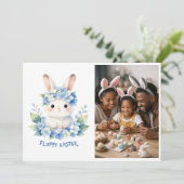 Cute Easter Bunny Watercolor Hydrangea Photo シーズンカード (スタンド正面)