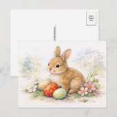 Cute Easter Bunny Watercolor Postcard シーズンポストカード (正面/裏面)