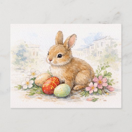 Cute Easter Bunny Watercolor Postcard シーズンポストカード (正面)