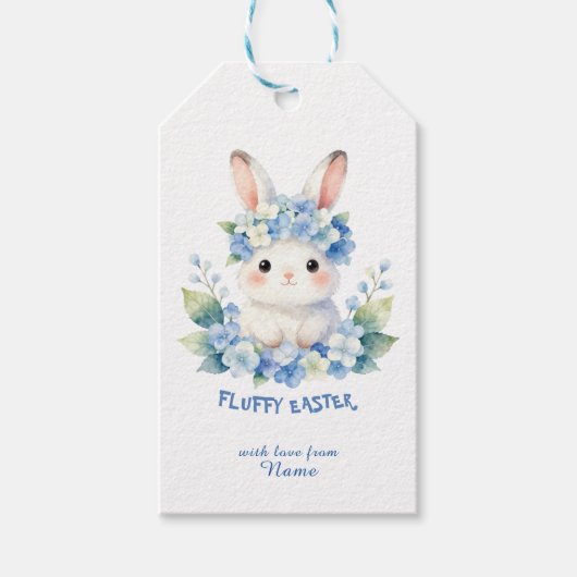 Cute Easter Bunny Watercolor with Hydrangea ギフトタグ (正面)