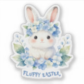 Cute Easter Bunny Watercolor with Hydrangea シール (正面)