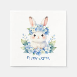 Cute Easter Bunny Watercolor with Hydrangea スタンダードカクテルナプキン
