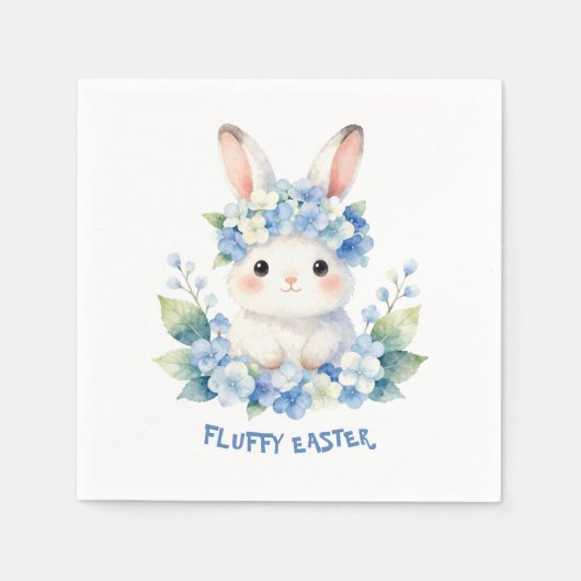 Cute Easter Bunny Watercolor with Hydrangea スタンダードカクテルナプキン (正面)