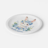 Cute Easter Bunny Watercolor with Hydrangea ペーパープレート (アングル)