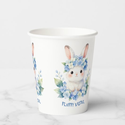 Cute Easter Bunny Watercolor with Hydrangea 紙コップ (裏面)