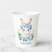 Cute Easter Bunny Watercolor with Hydrangea 紙コップ (左)