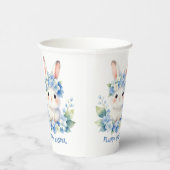 Cute Easter Bunny Watercolor with Hydrangea 紙コップ (右)