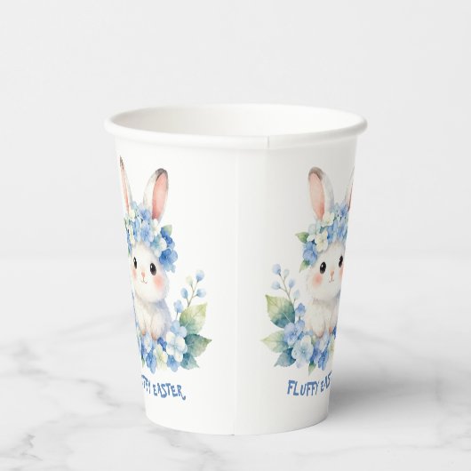 Cute Easter Bunny Watercolor with Hydrangea 紙コップ (右)