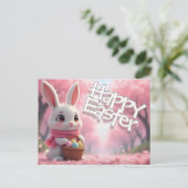 Cute Easter Bunny with Basket and Colorful Eggs ポストカード (スタンド正面)