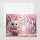 Cute Easter Bunny with Basket and Colorful Eggs ポストカード (正面/裏面)