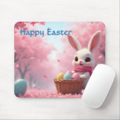 Cute Easter Bunny with Basket of Colorful Eggs マウスパッド (マウス)